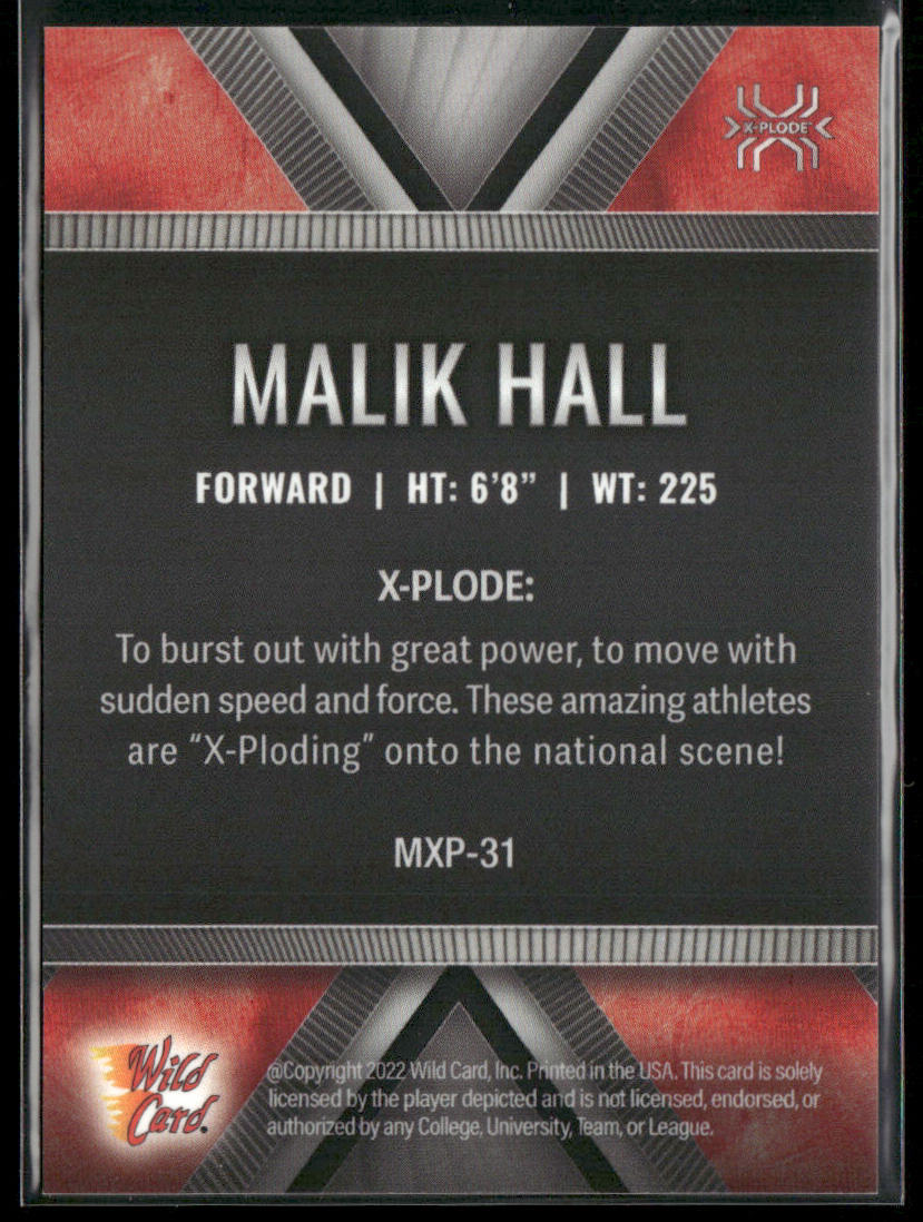 Malik Hall 2022 Wild Card Matte X-Plode White/Red X #MXP-31 SN