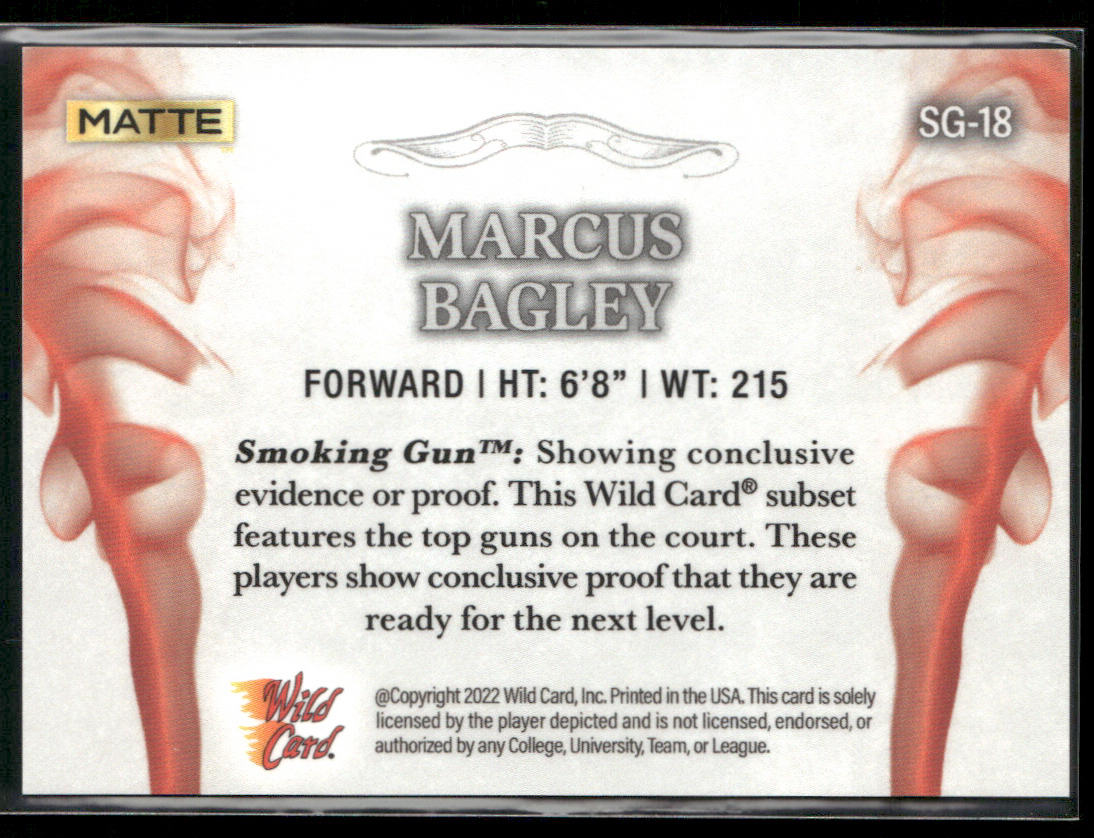 Marcus Bagley 2022 Wild Card Matte Smoking Guns White/Red #SG-18 SN