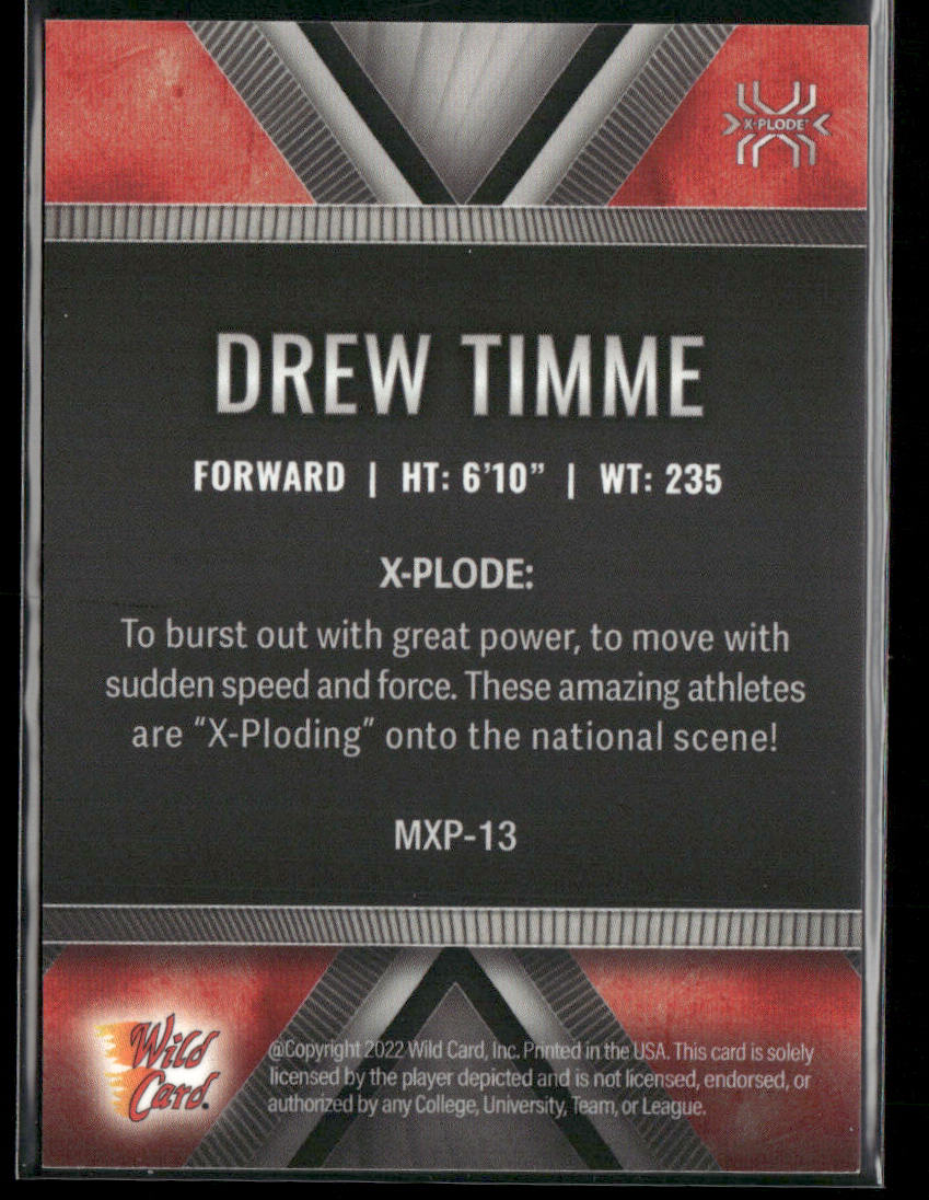 Drew Timme 2022 Wild Card Matte X-Plode White/Red X #MXP-13 SN