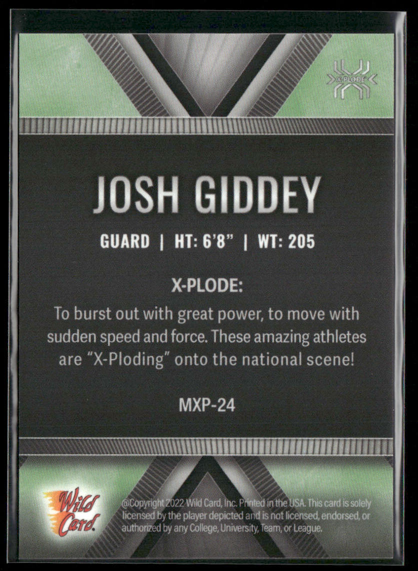 Josh Giddey 2022 Wild Card Matte X-Plode White/Green X #MXP-24 SN