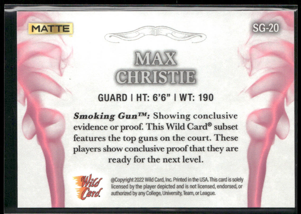 Max Christie 2022 Wild Card Matte Smoking Guns White/Pink #SG-20 SN