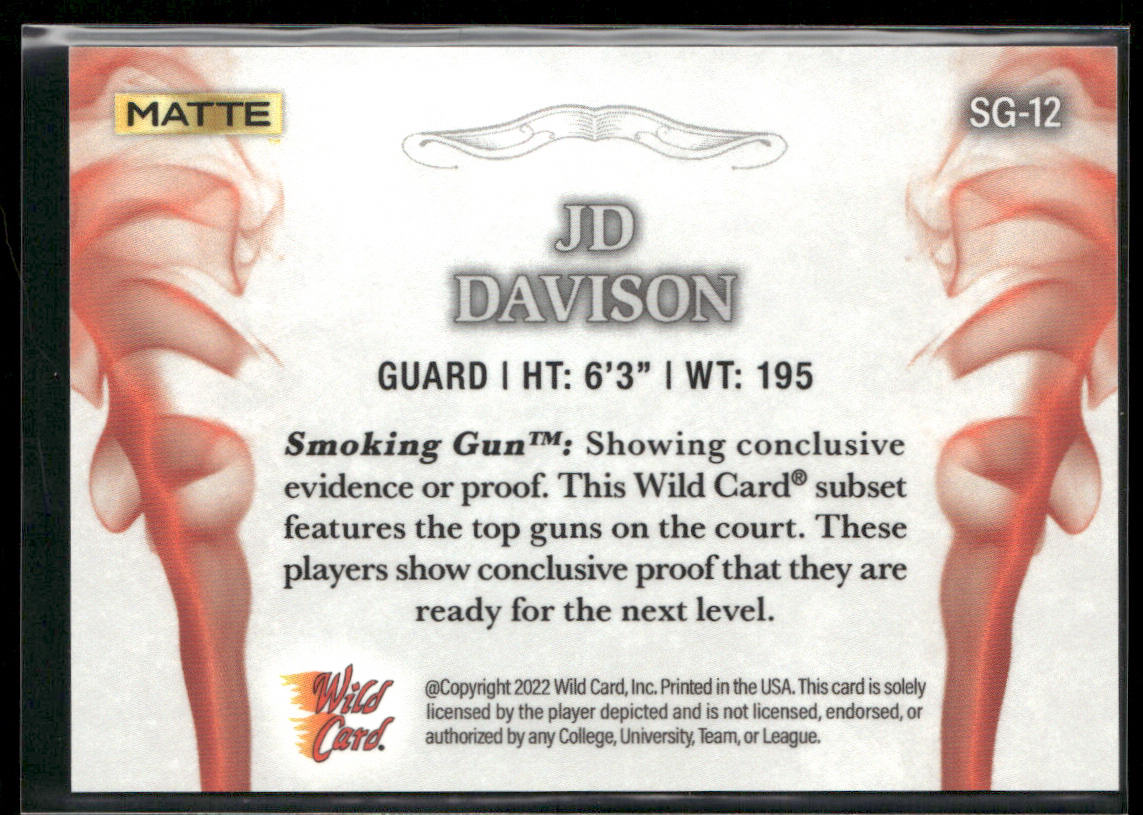 JD Davison 2022 Wild Card Matte Smoking Guns White/Red #SG-12 SN