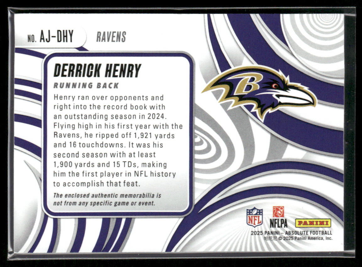 Derrick Henry 2025 Panini Absolute Absolute Jumbos #AJ-DHY MEM Baltimore Ravens