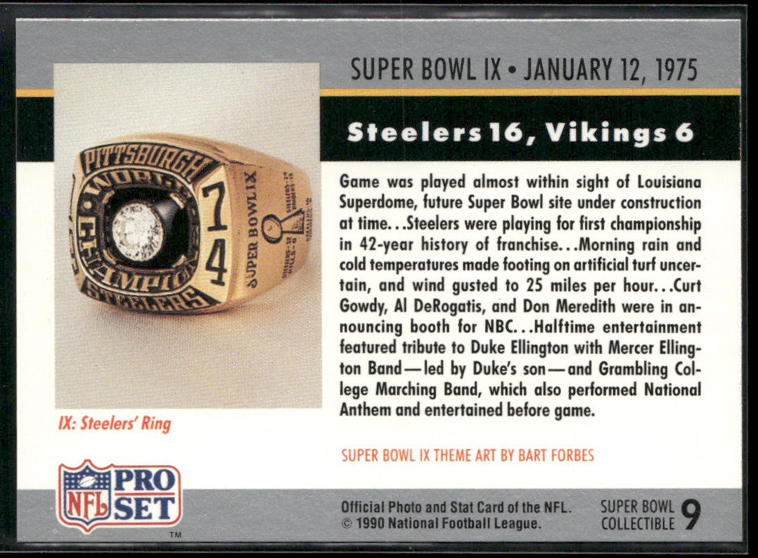 Super Bowl 1990 Pro Set Super Bowl Collectibles #9 back