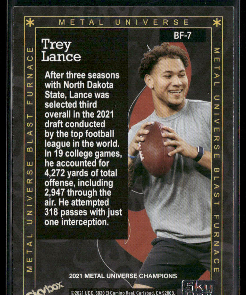 Trey Lance 2021 SkyBox Metal Universe Champions Blast Furnace #BF-7