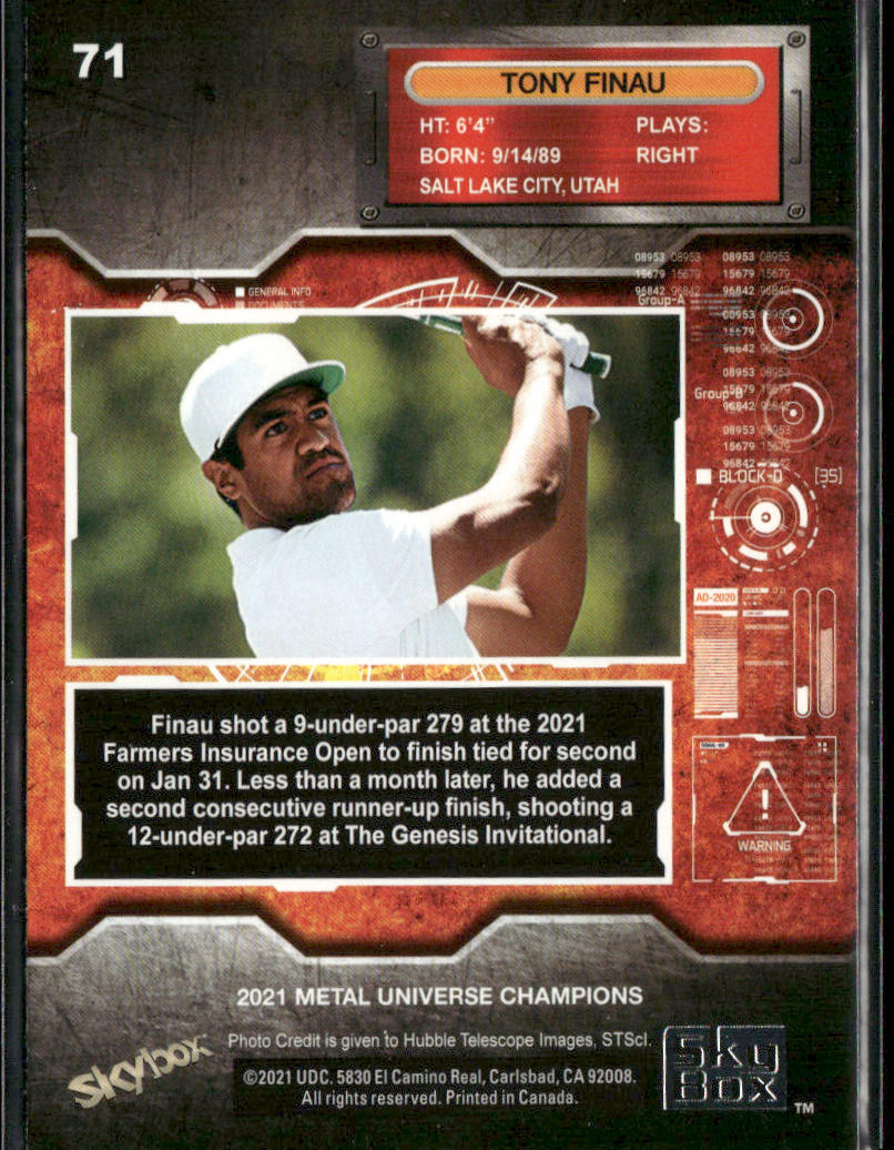 Tony Finau 2021 SkyBox Metal Universe Champions #71 RC