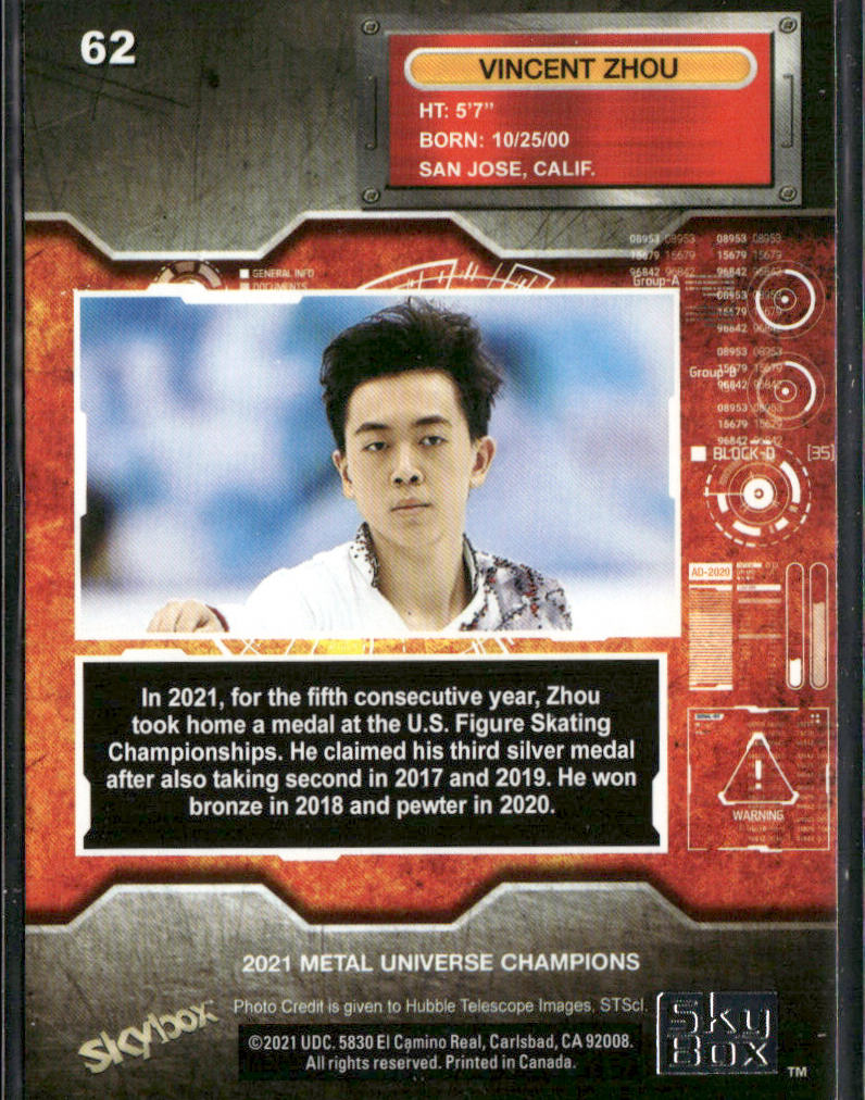 Vincent Zhou 2021 SkyBox Metal Universe Champions #62 back