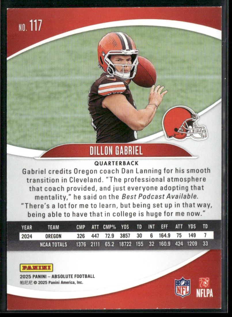 Dillon Gabriel 2025 Panini Absolute Retail #117 RC Cleveland Browns