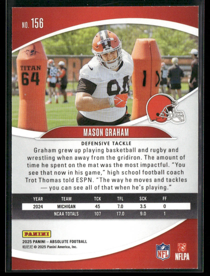 Mason Graham 2025 Panini Absolute Retail #156 RC Cleveland Browns