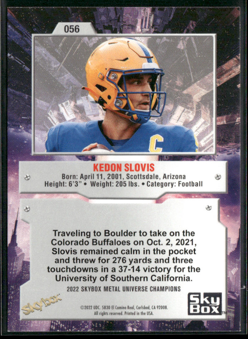 Kedon Slovis 2022 SkyBox Metal Universe Champions #056 back