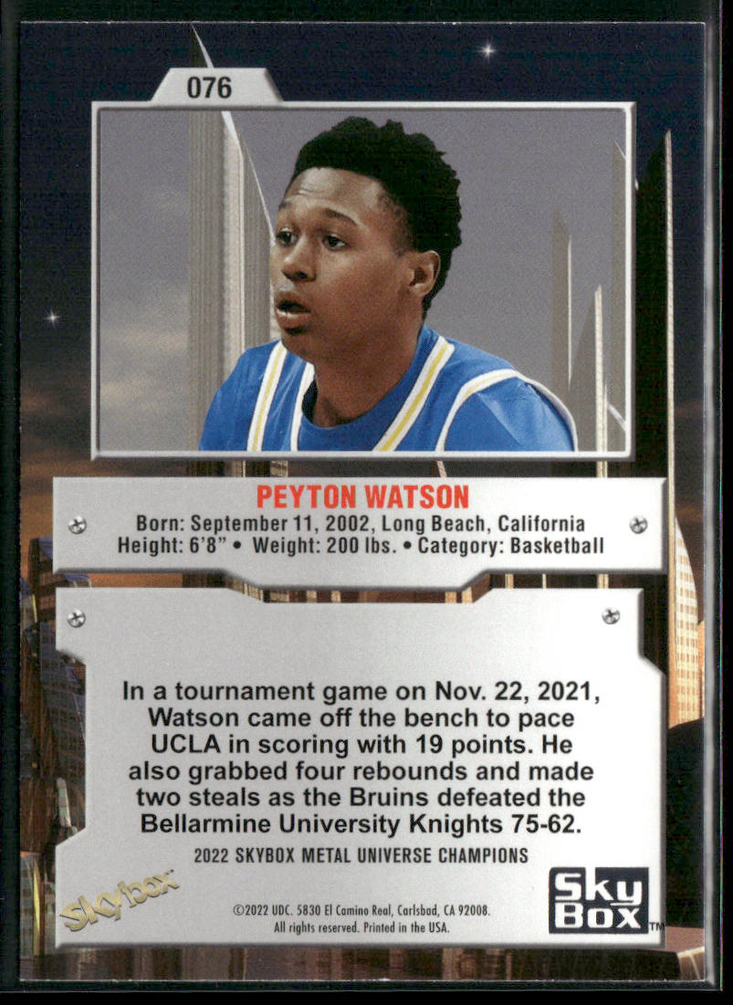 Peyton Watson 2022 SkyBox Metal Universe Champions Aqua #076