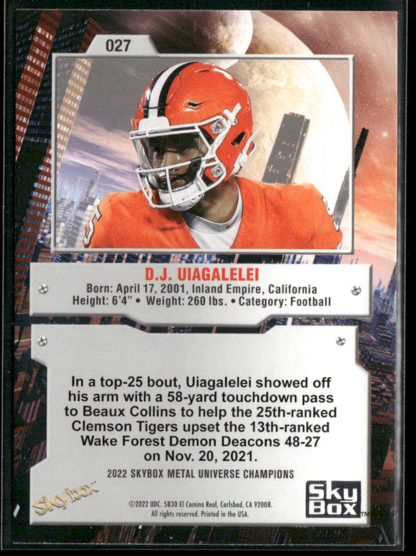 D.J. Uiagalelei 2022 SkyBox Metal Universe Champions #027 back
