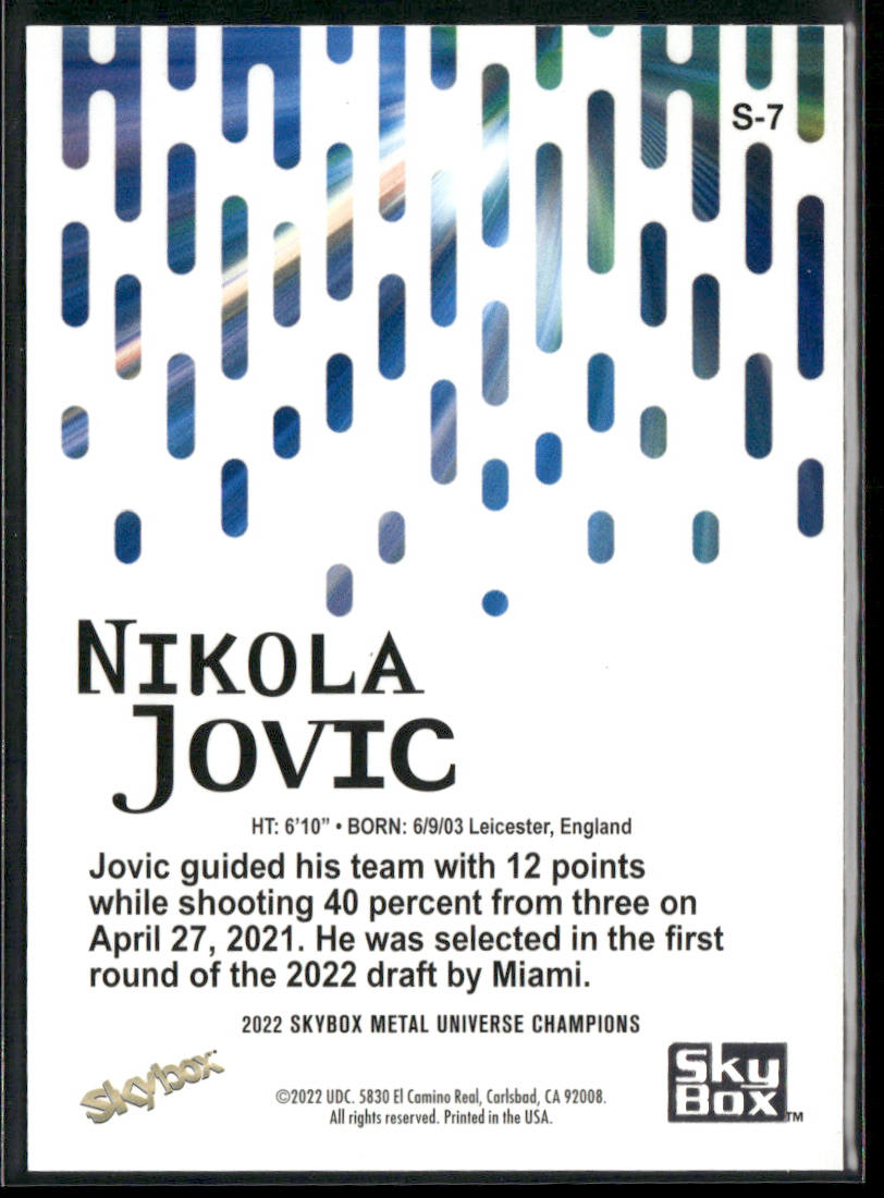 Nikola Jovic 2022 SkyBox Metal Universe Champions Skybox Premium #S-7