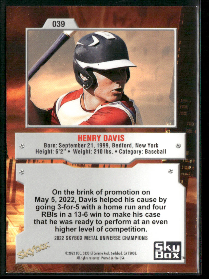 Henry Davis 2022 SkyBox Metal Universe Champions #039 back