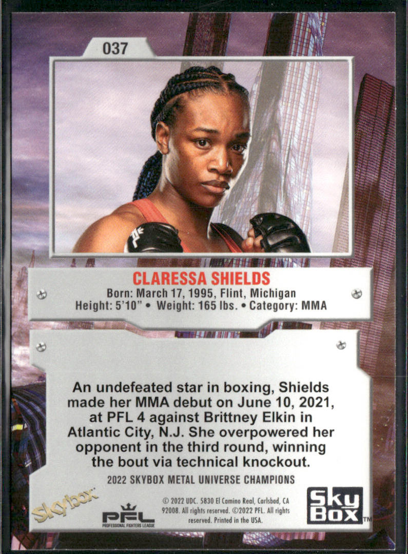 Claressa Shields 2022 SkyBox Metal Universe Champions #037 Philadelphia Phillies back