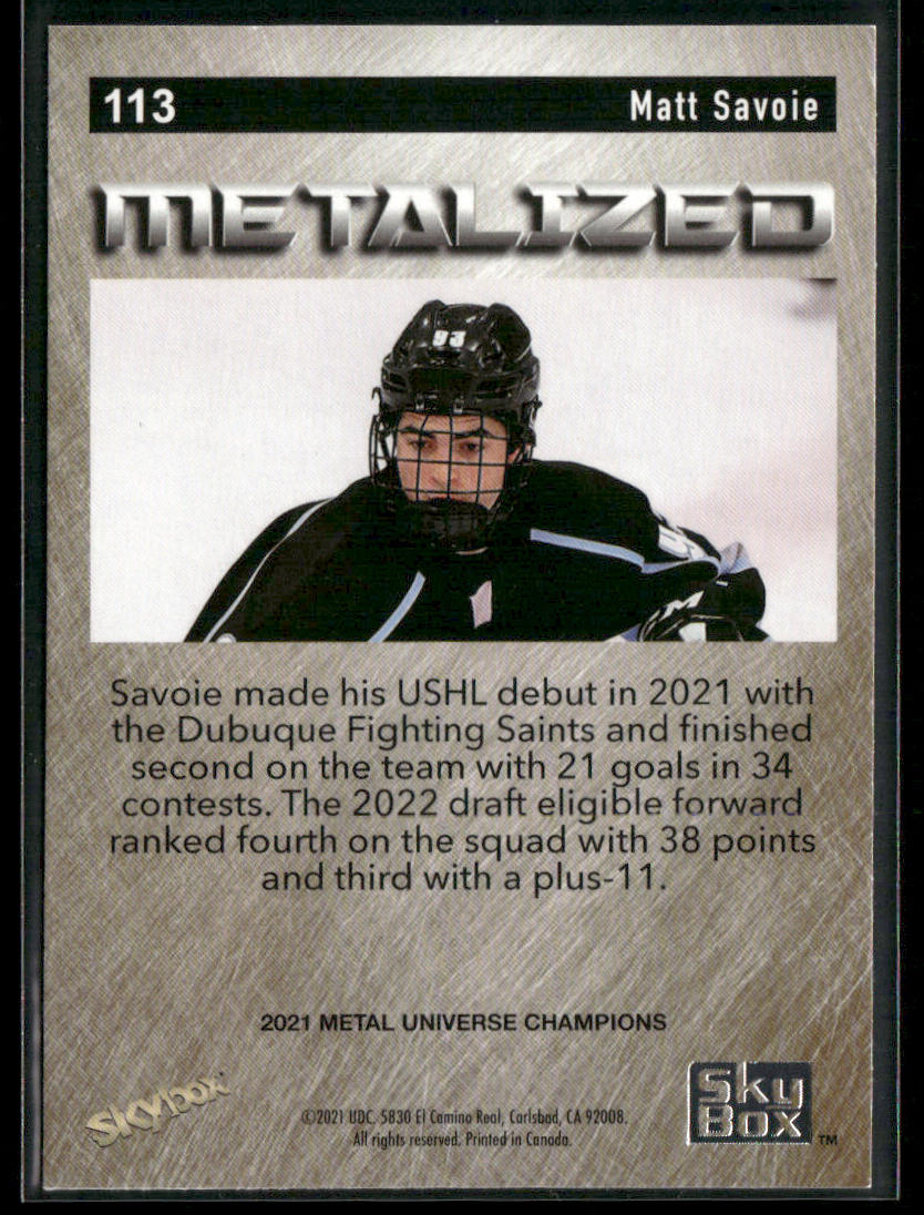 Matt Savoie 2021 SkyBox Metal Universe Champions #113