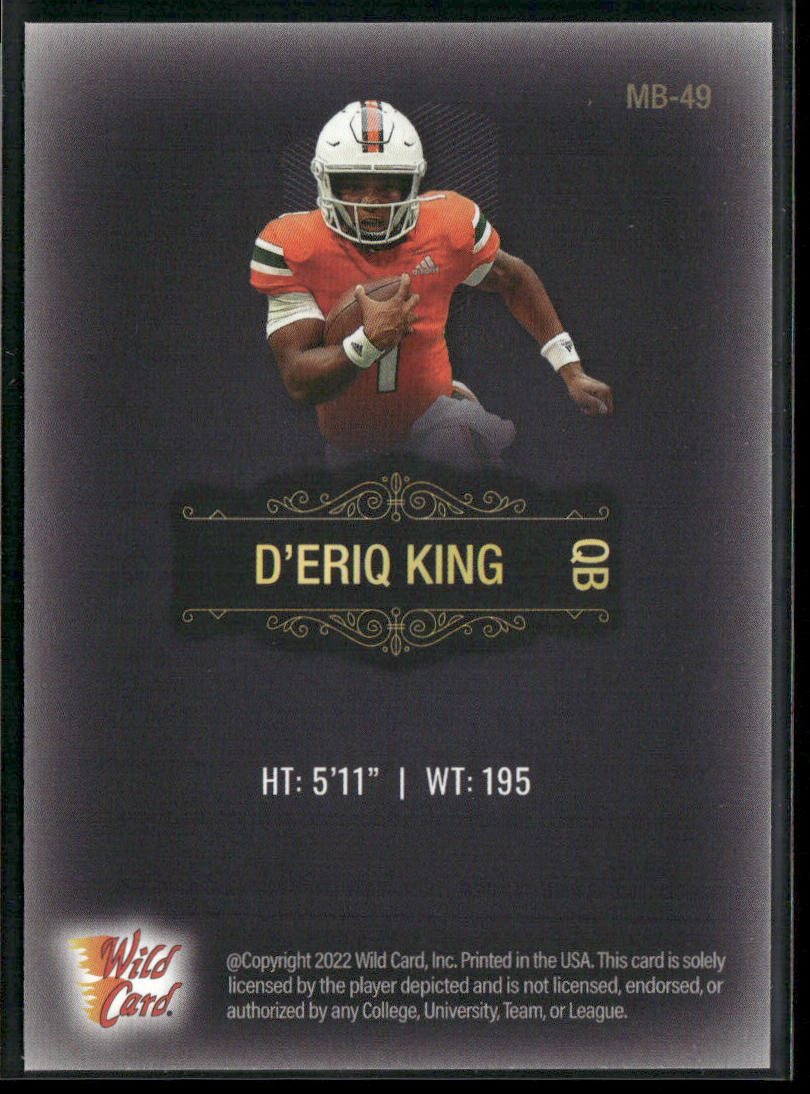 D'Eriq King 2022 Wild Card Matte Black #MB-49 Miami Hurricanes