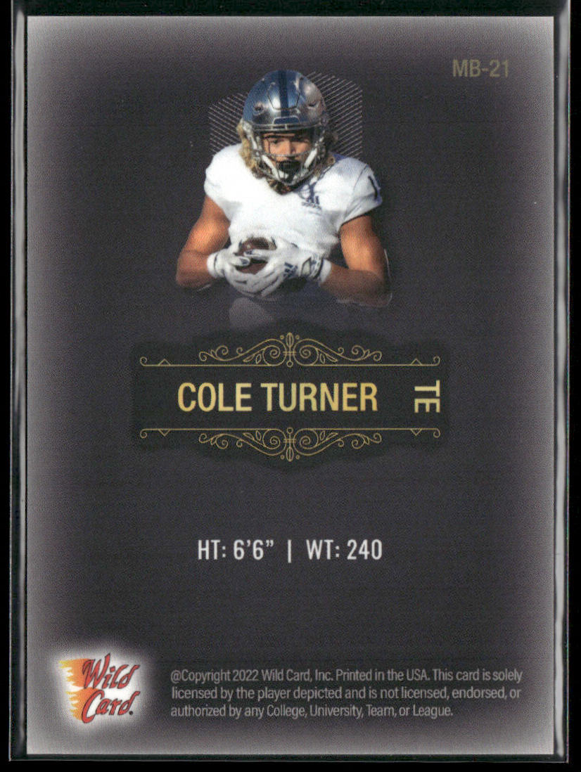 Cole Turner 2022 Wild Card Matte Touch Football Black Pattern Four #MB-21 SN
