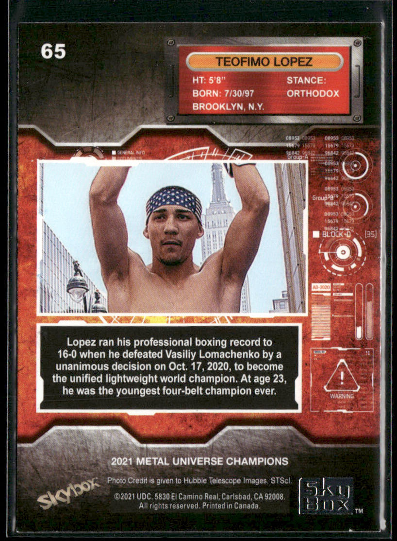 Teofimo Lopez 2021 SkyBox Metal Universe Champions #65 back