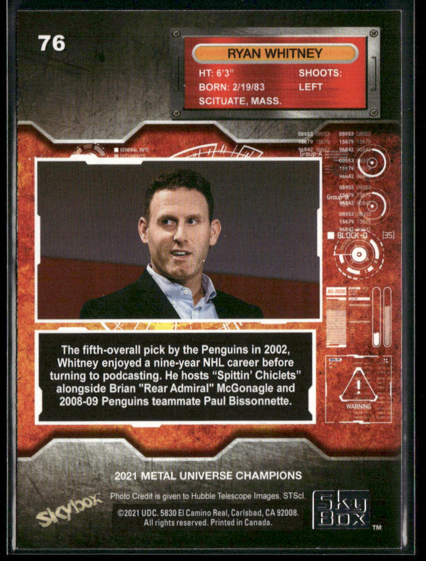 Ryan Whitney 2021 SkyBox Metal Universe Champions #76 back
