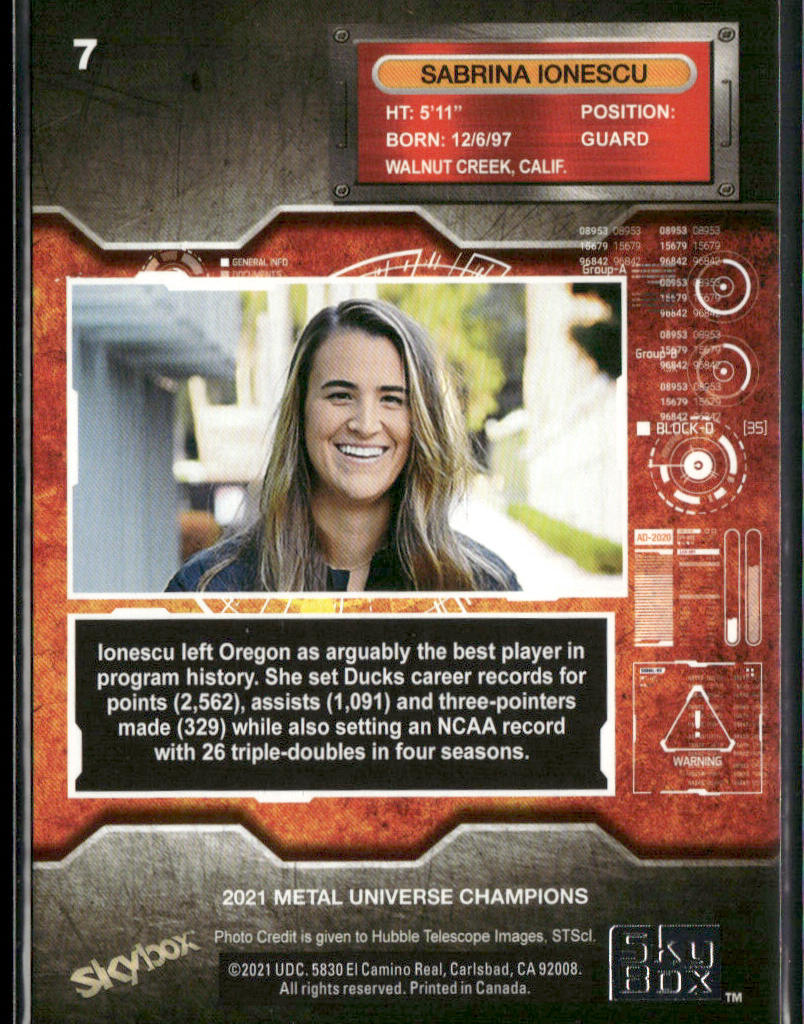 Sabrina Ionescu 2021 SkyBox Metal Universe Champions #7 back