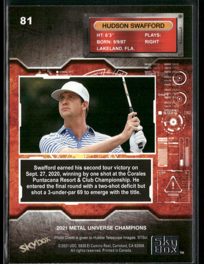 Hudson Swafford 2021 SkyBox Metal Universe Champions #81 back