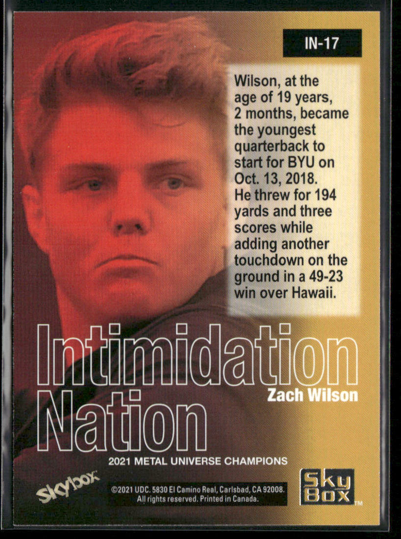Zach Wilson 2021 SkyBox Metal Universe Champions Intimidation Nation #IN-17