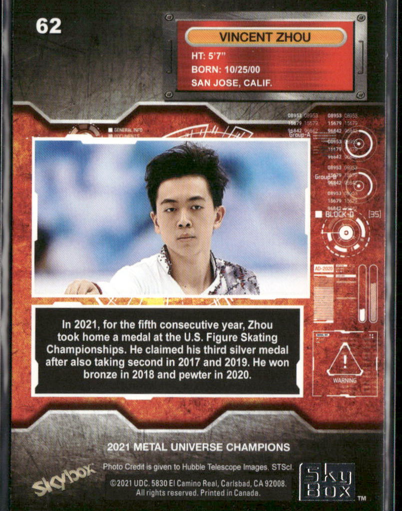 Vincent Zhou 2021 SkyBox Metal Universe Champions #62 back