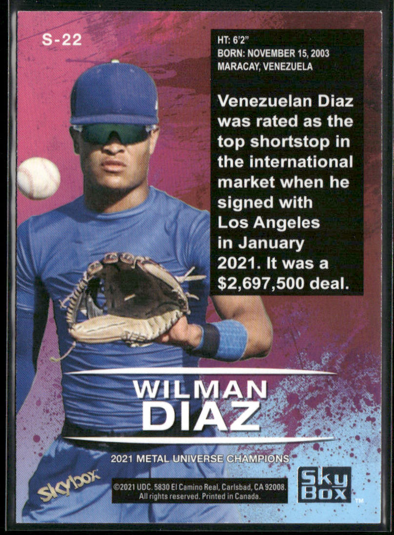 Wilman Diaz 2021 SkyBox Metal Universe Champions Skybox Premium #S-22