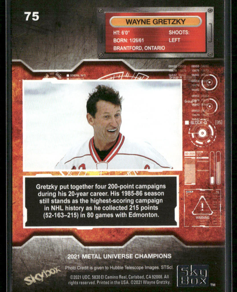 Wayne Gretzky 2021 SkyBox Metal Universe Champions #75 back