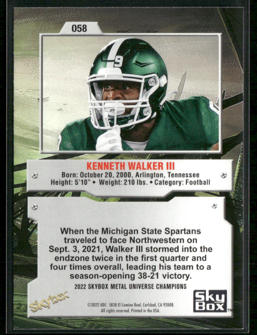 Kenneth Walker III 2022 SkyBox Metal Universe Champions #058 back