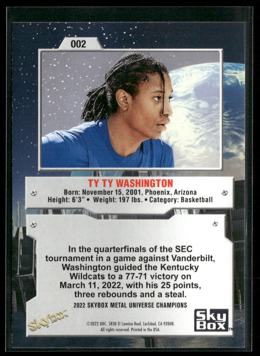 Ty Ty Washington 2022 SkyBox Metal Universe Champions #002 back