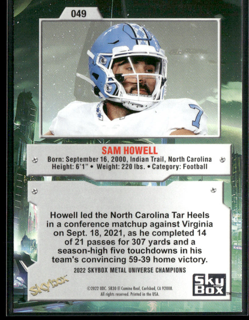 Sam Howell 2022 SkyBox Metal Universe Champions #049 back