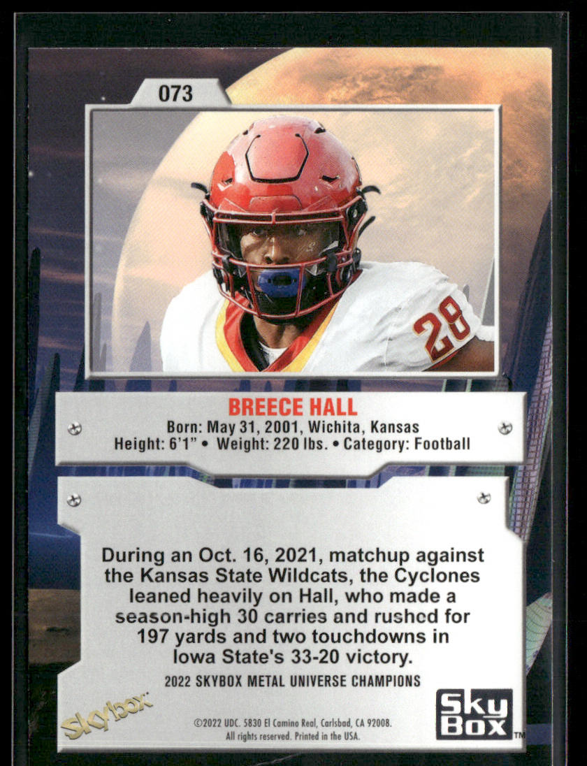 Breece Hall 2022 SkyBox Metal Universe Champions #073 back