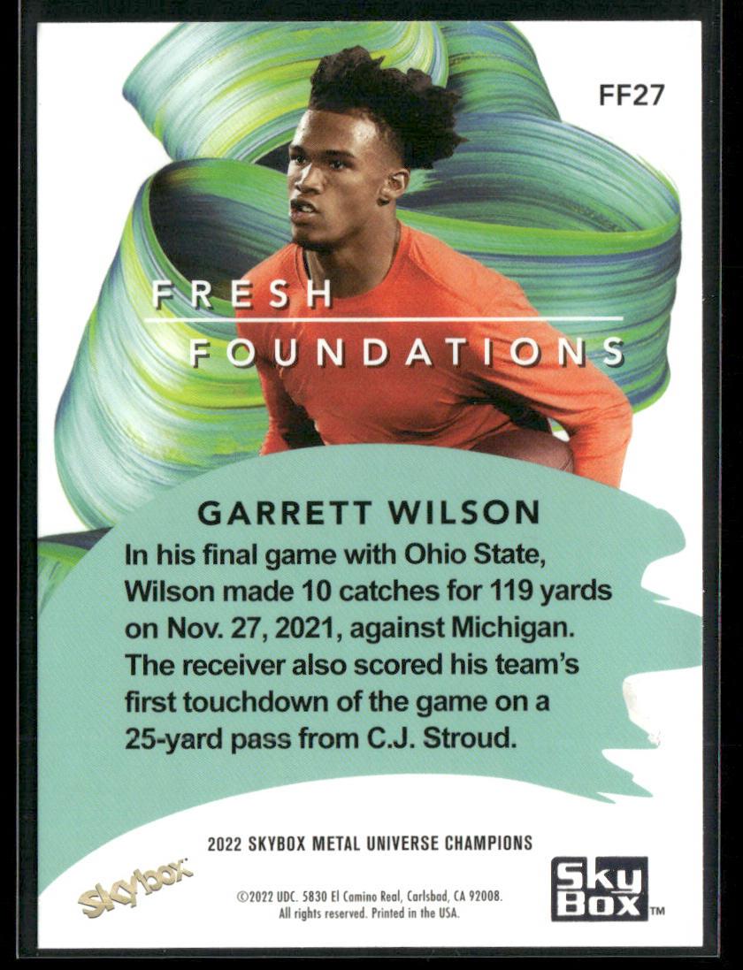 Garrett Wilson 2022 SkyBox Metal Universe Champions Fresh Foundations #FF27