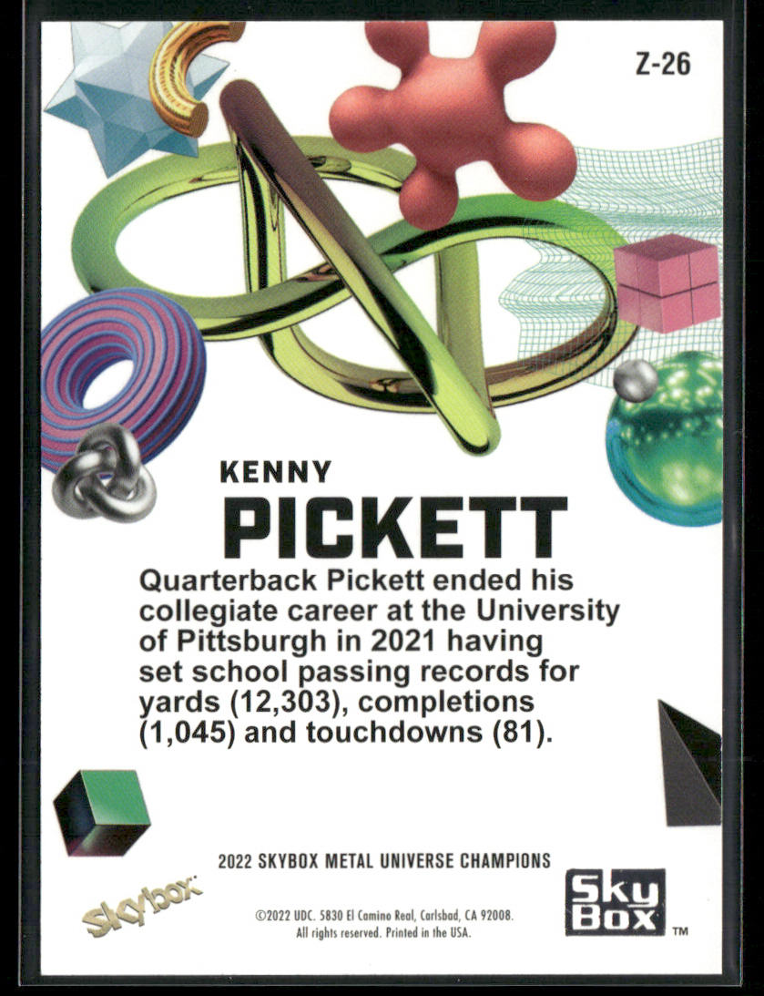 Kenny Pickett 2022 SkyBox Metal Universe Champions Z-Force #Z-26 back