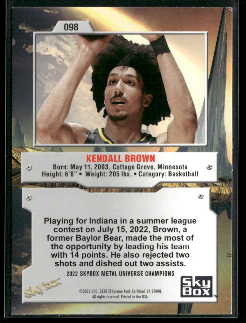 Kendall Brown 2022 SkyBox Metal Universe Champions Aqua #098 back