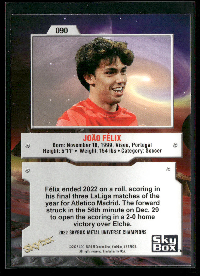 Joao Felix 2022 SkyBox Metal Universe Champions #090 back