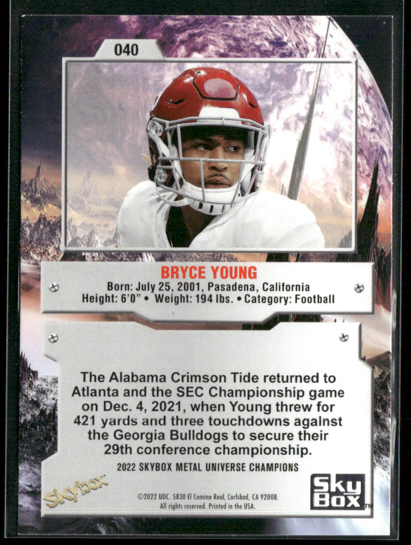 Bryce Young 2022 SkyBox Metal Universe Champions #040 back