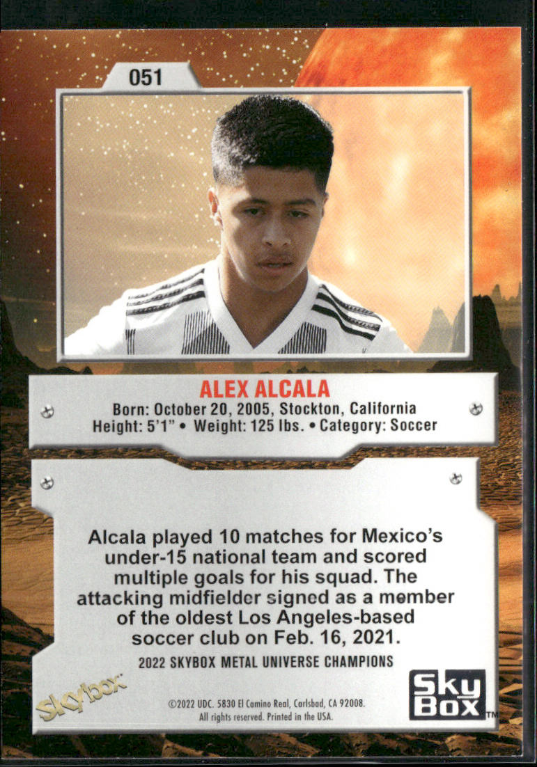 Alex Alcala 2022 SkyBox Metal Universe Champions #051 back