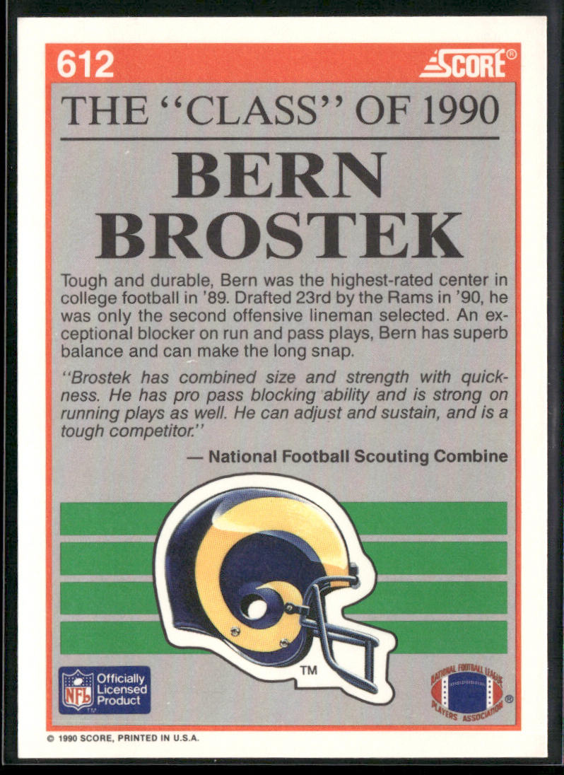 Bern Brostek 1990 Score #612 Los Angeles Rams