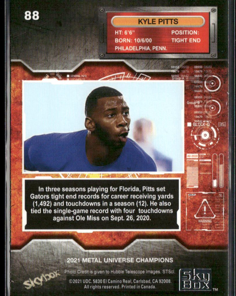 Kyle Pitts 2021 SkyBox Metal Universe Champions #88 back