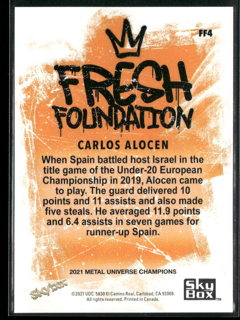 Carlos Alocen 2021 SkyBox Metal Universe Champions Fresh Foundation #FF4 back
