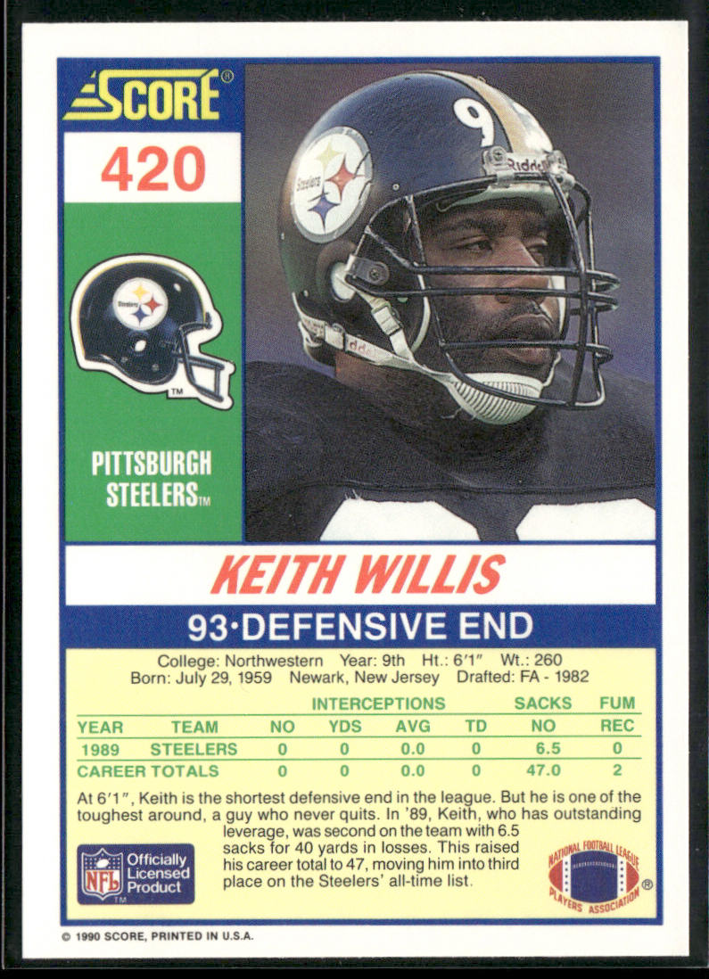 Keith Willis 1990 Score #420 Pittsburgh Steelers