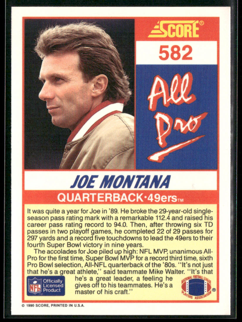 Joe Montana 1990 Score #582 San Francisco 49ers back