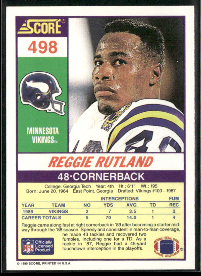 Reggie Rutland 1990 Score #498 RC Minnesota Vikings