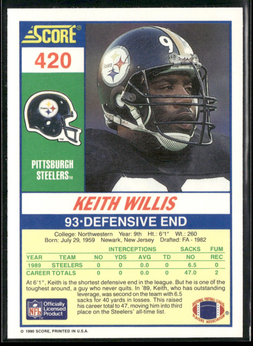 Keith Willis 1990 Score #420 Pittsburgh Steelers back