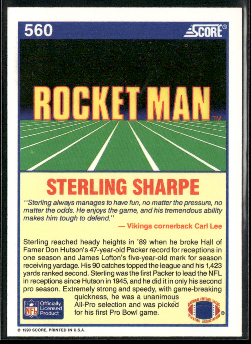 Sterling Sharpe 1990 Score #560 Green Bay Packers back