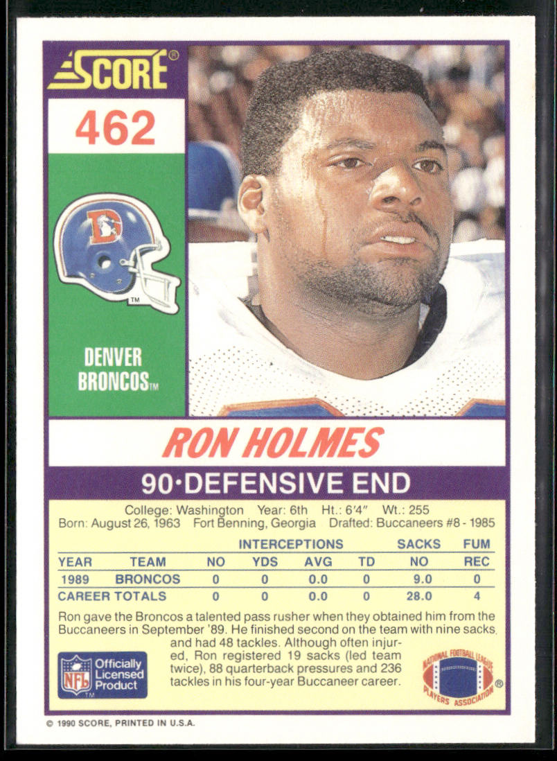 Ron Holmes 1990 Score #462 Denver Broncos back