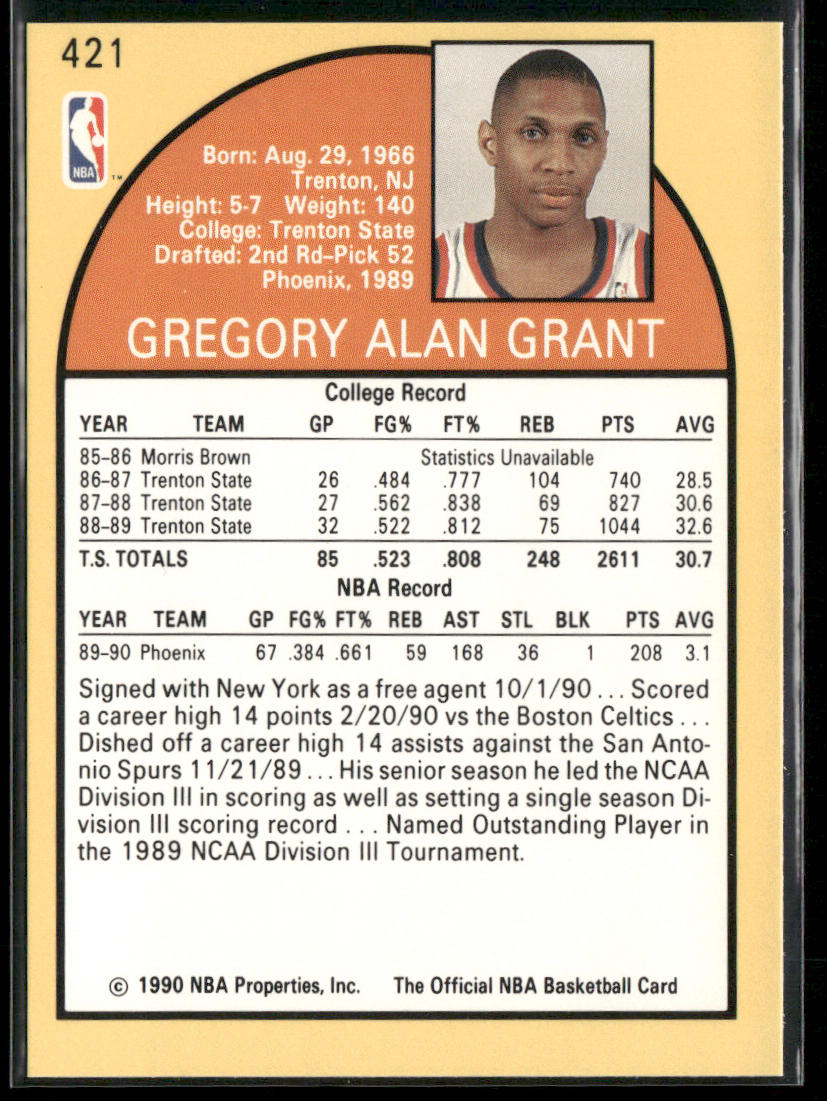 Greg Grant 1990-91 Hoops #421b New York Knicks